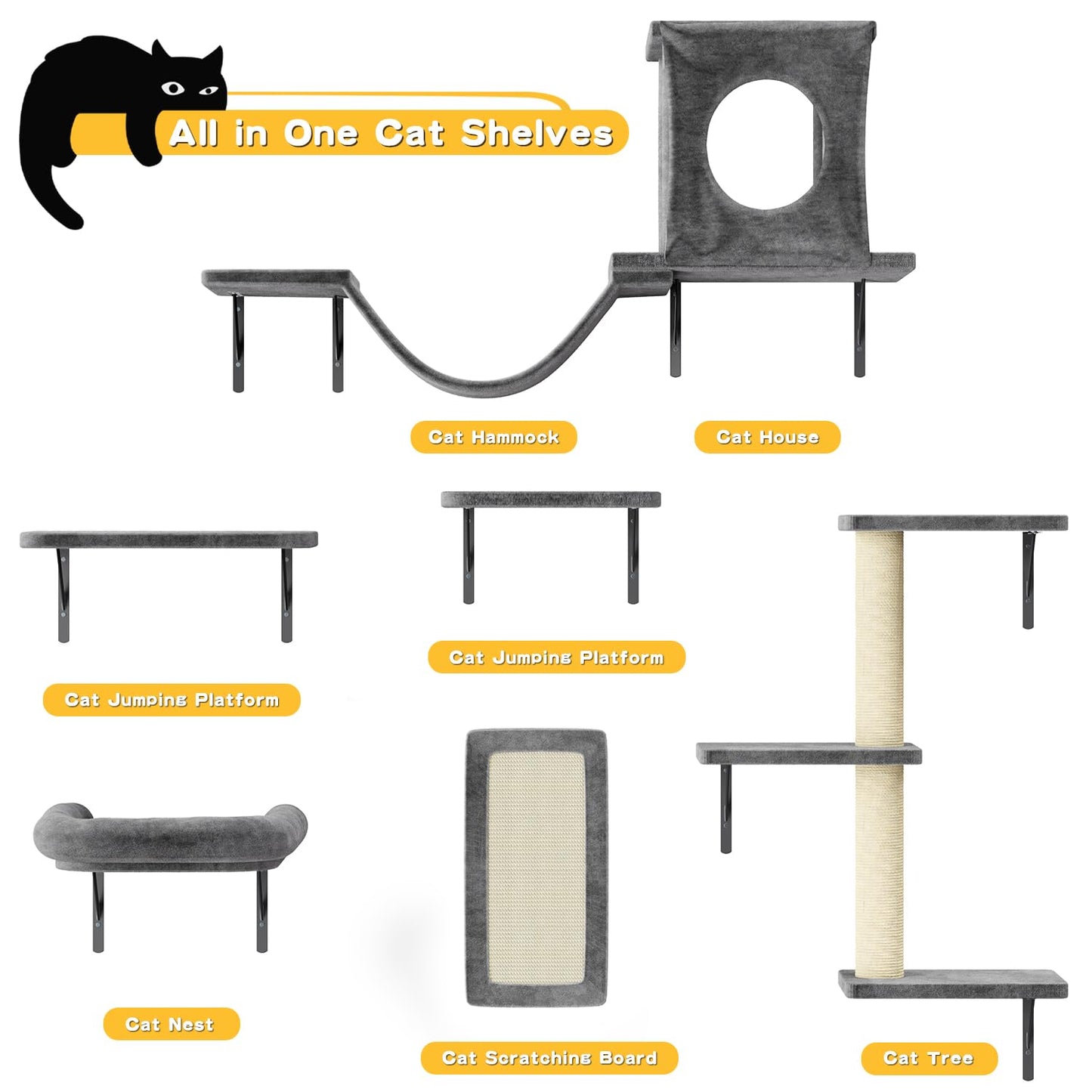 7-in-1 Wall Mounted Cat Furniture Set