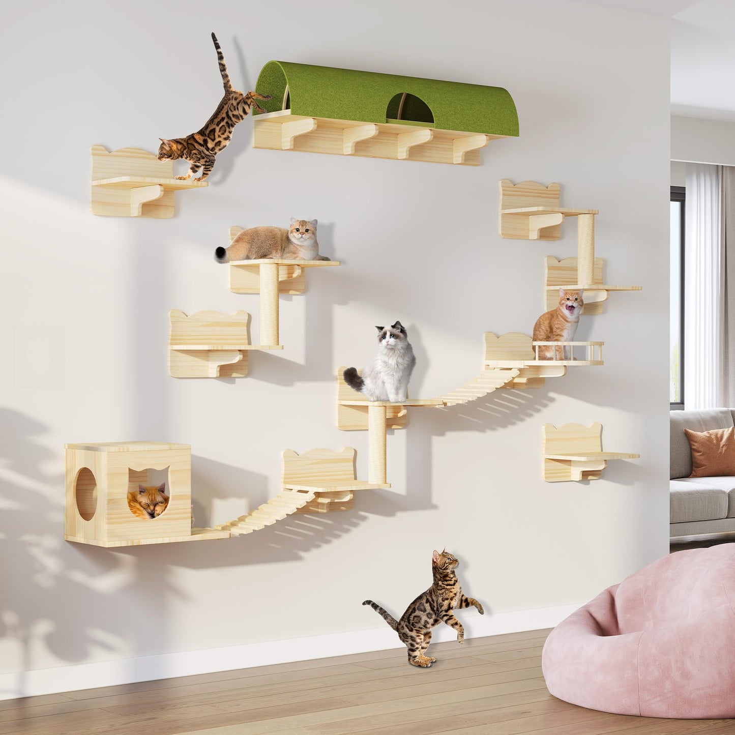 Pine Wooden Wall Mounted Cat Furniture