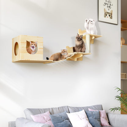 Pine Wooden Wall Mounted Cat Furniture