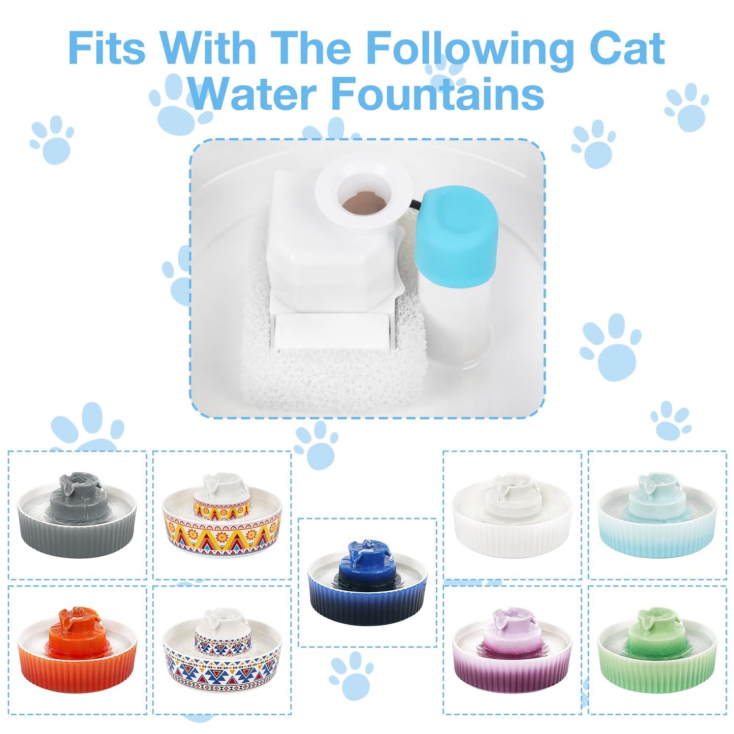 Ceramic Cat Water Fountain, 2.1L/71oz, 3 Filters and 2 Pumps Included