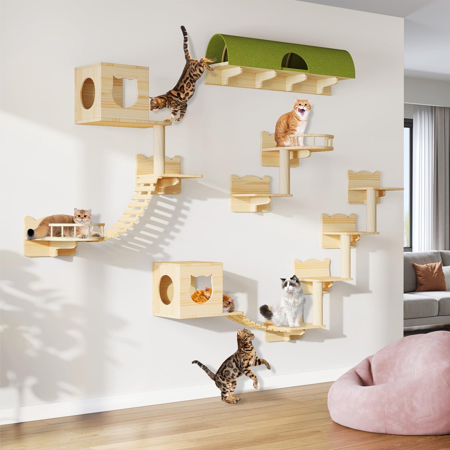 Pine Wooden Wall Mounted Cat Furniture