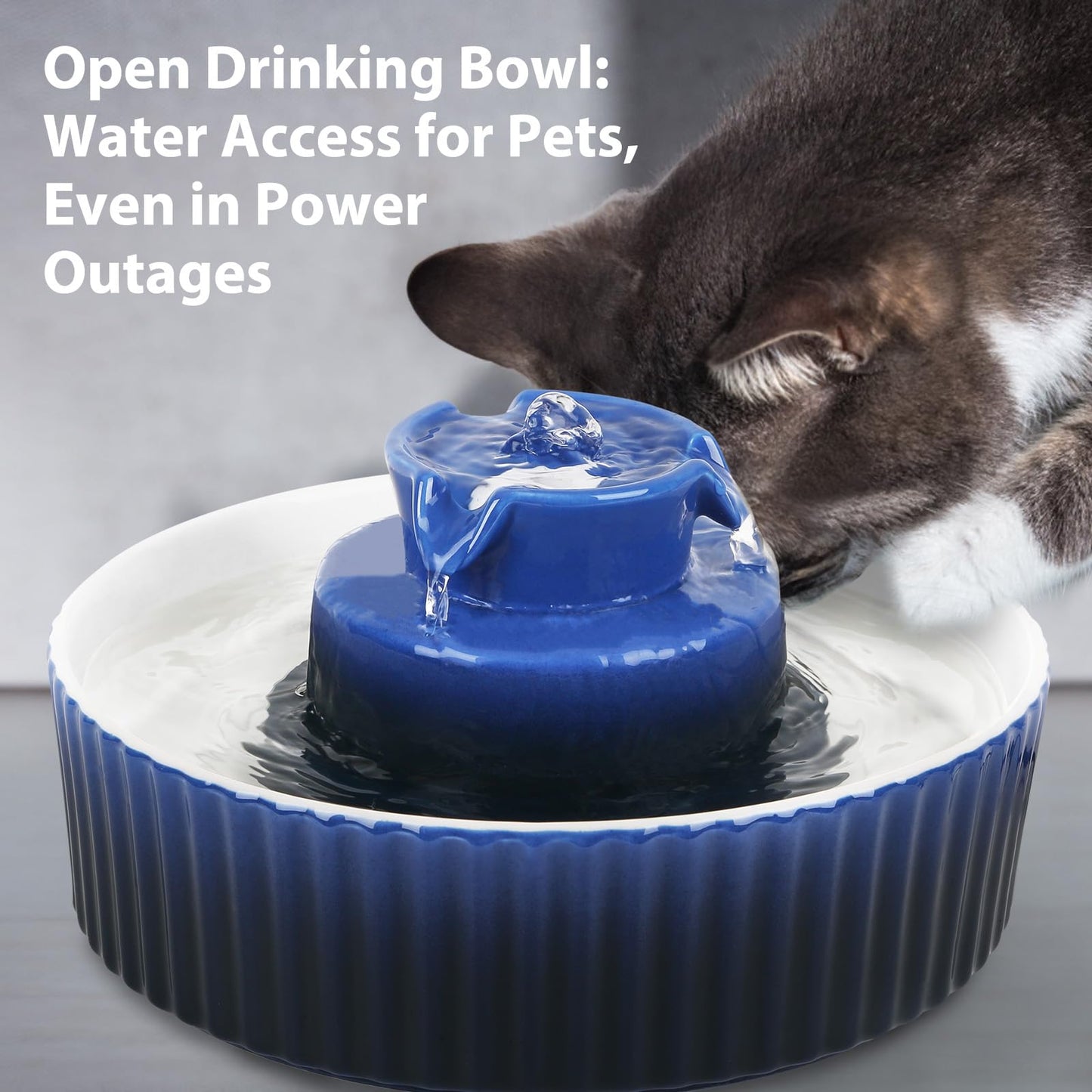 Ceramic Cat Water Fountain, 2.1L/71oz, 3 Filters and 2 Pumps Included