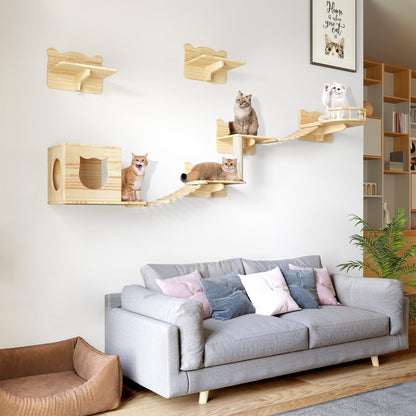 Pine Wooden Wall Mounted Cat Furniture