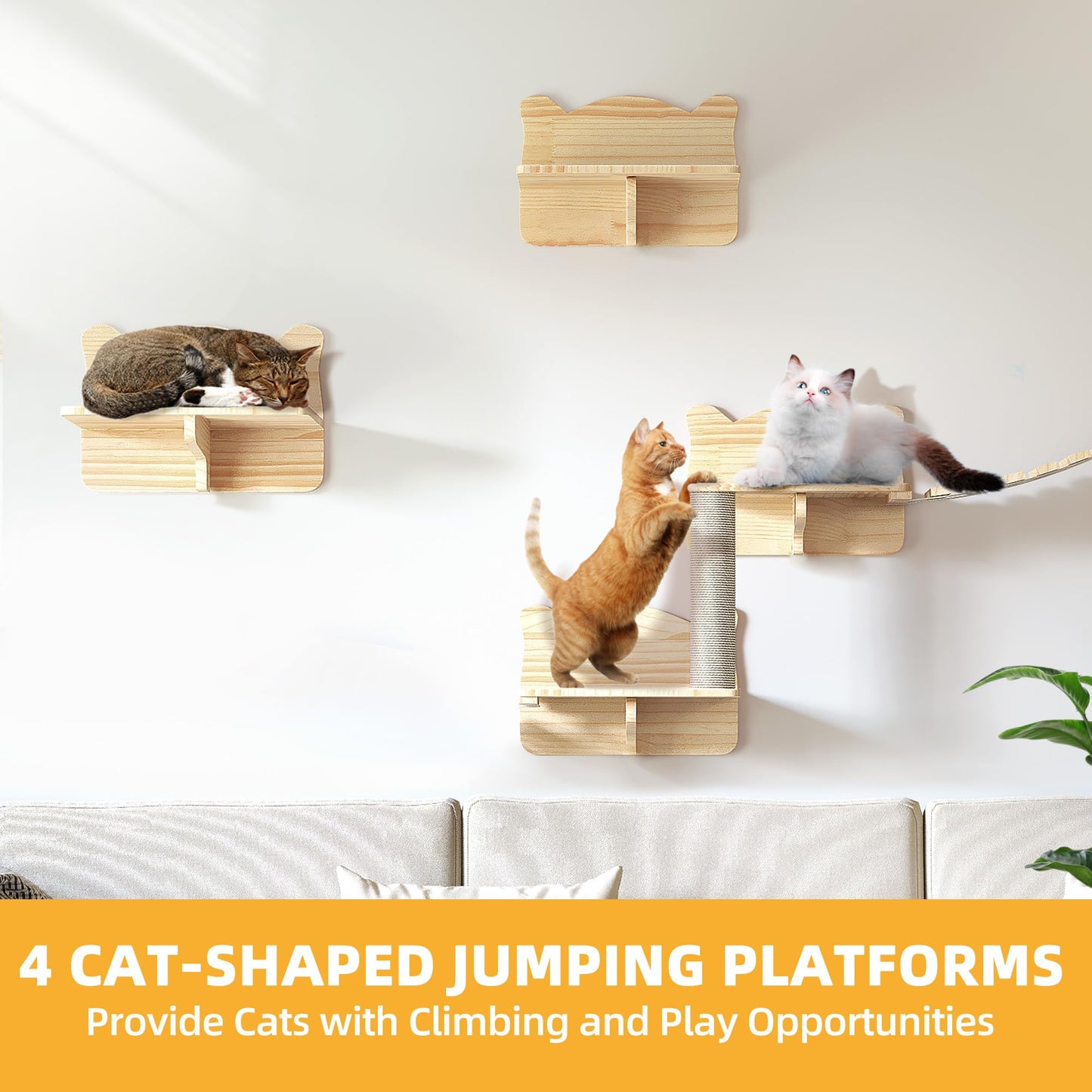 Pine Wooden Wall Mounted Cat Furniture