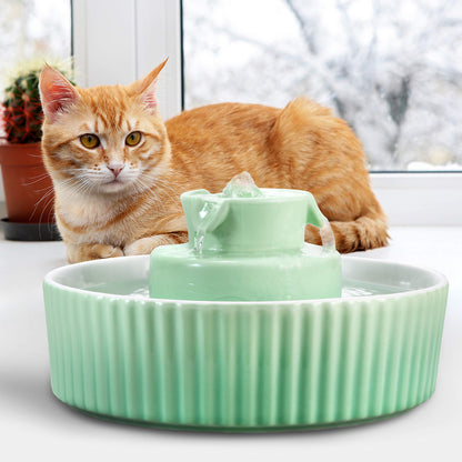 Ceramic Cat Water Fountain, 2.1L/71oz, 3 Filters and 2 Pumps Included