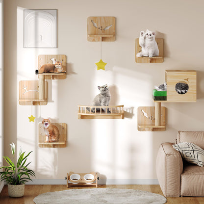 Pine Wooden Wall Mounted Cat Furniture