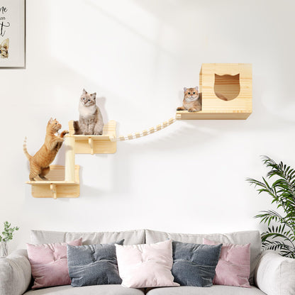 Pine Wooden Wall Mounted Cat Furniture